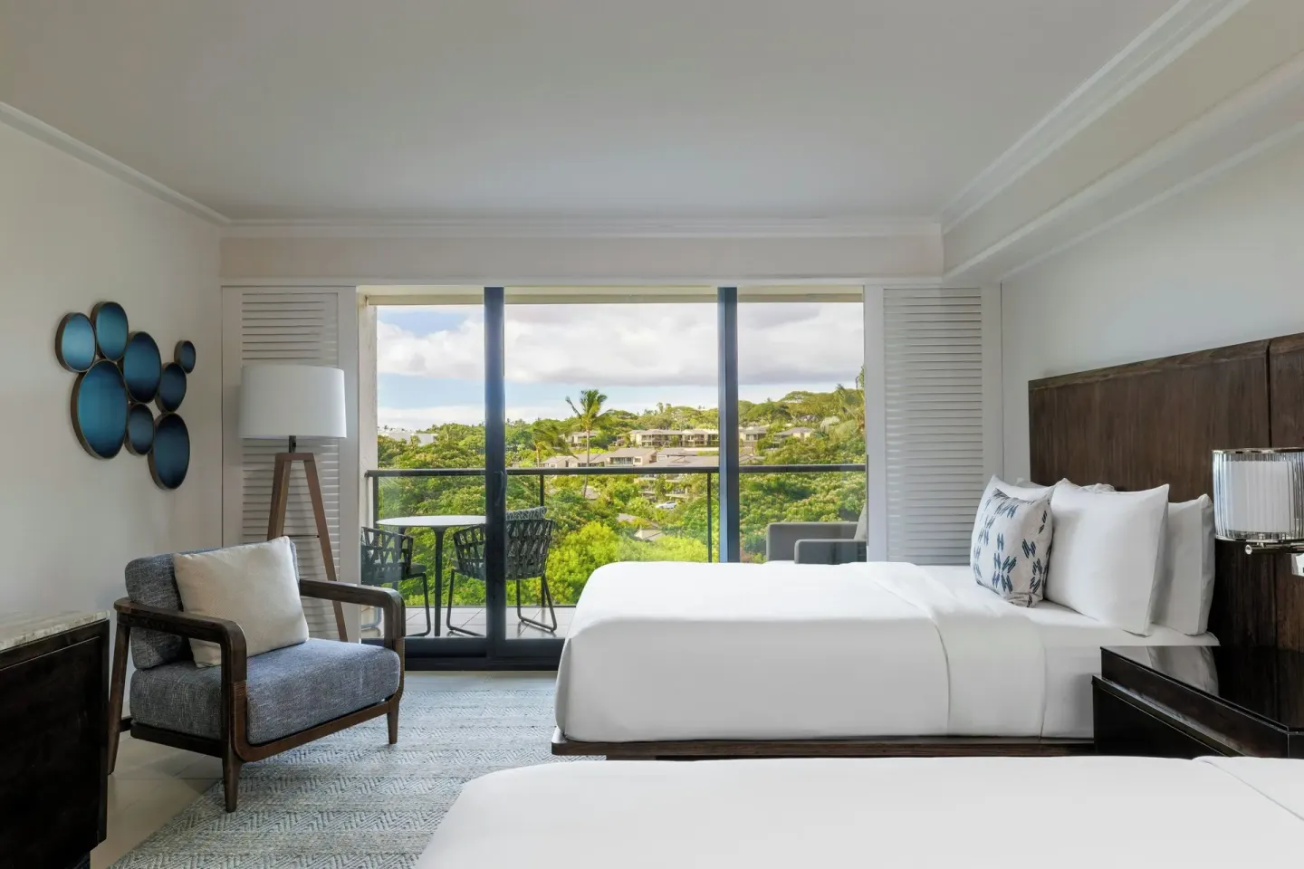 Garden view guest room with two beds and balcony at Wailea Beach Resort - Marriott, Maui.