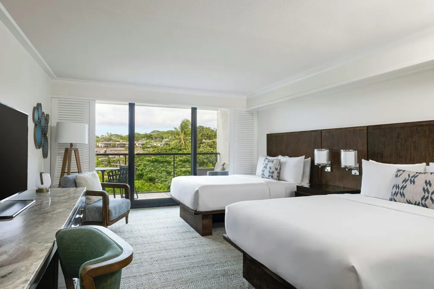 Two-bed garden view guest room with balcony at Wailea Beach Resort - Marriott, Maui.