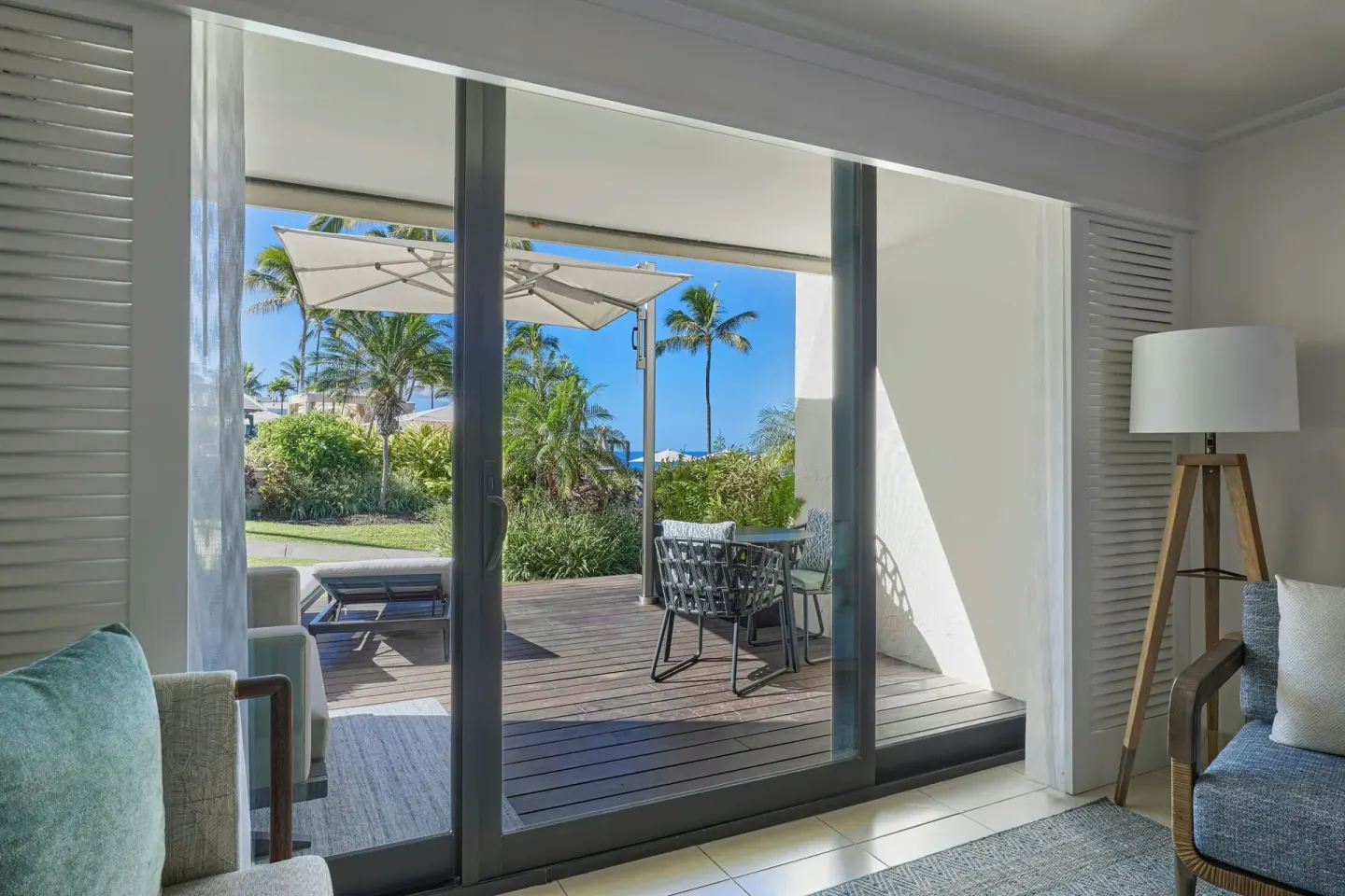 Lanai seating and sundeck outside a ground-floor room at Wailea Beach Resort - Marriott, Maui.