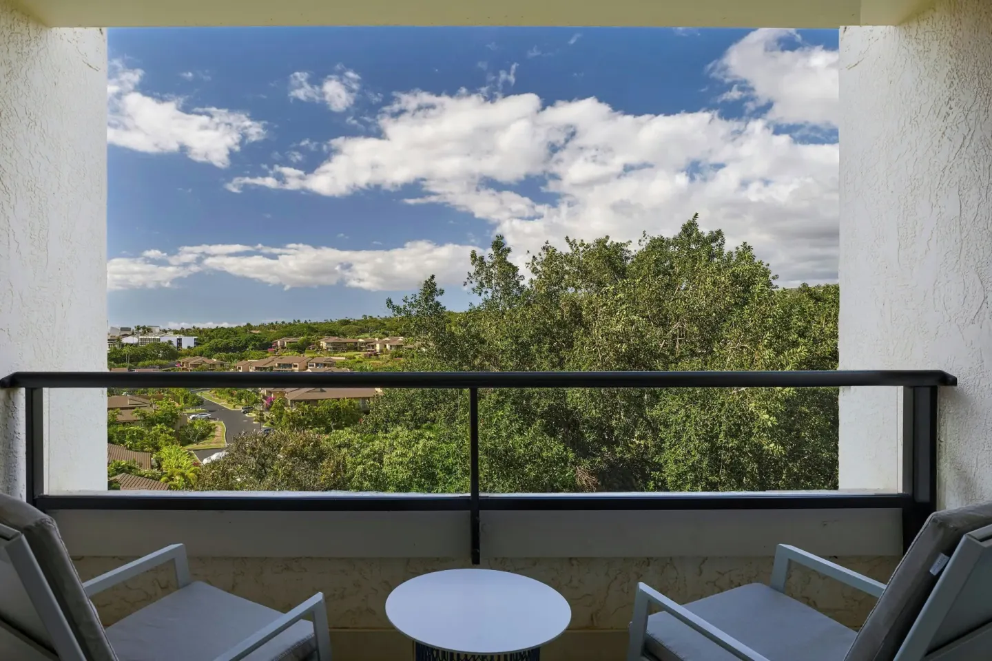 Garden view balcony with lounge chairs at Wailea Beach Resort - Marriott, Maui.