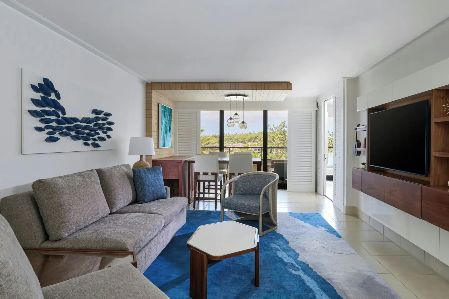 One bedroom garden view suite living room and dining area at Wailea Beach Resort - Marriott, Maui.