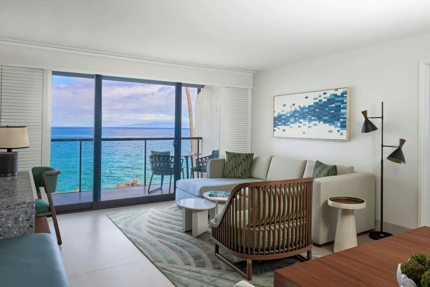 Oceanfront villa living room with balcony at Wailea Beach Resort - Marriott, Maui.