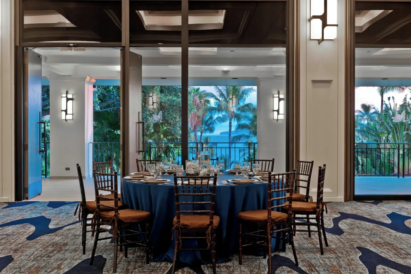 Round banquet table near open doors at Wailea Beach Resort - Marriott, Maui.