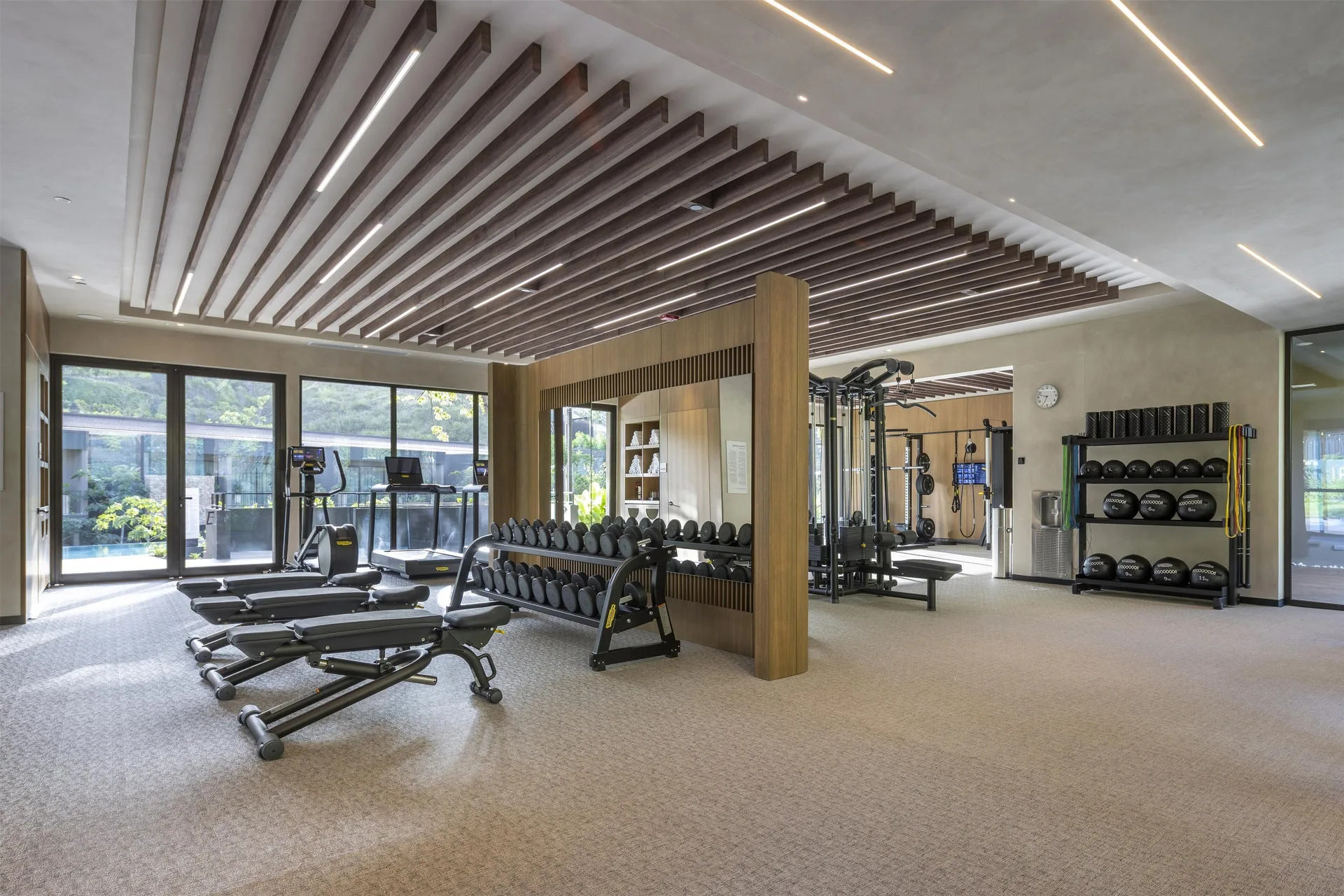 Fitness center with cardio and weights at Waldorf Astoria Costa Rica Punta Cacique.