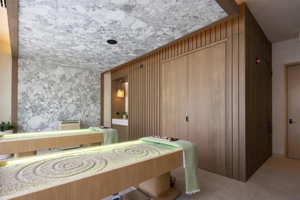 Spa treatment room with sand tables at Waldorf Astoria Costa Rica Punta Cacique.