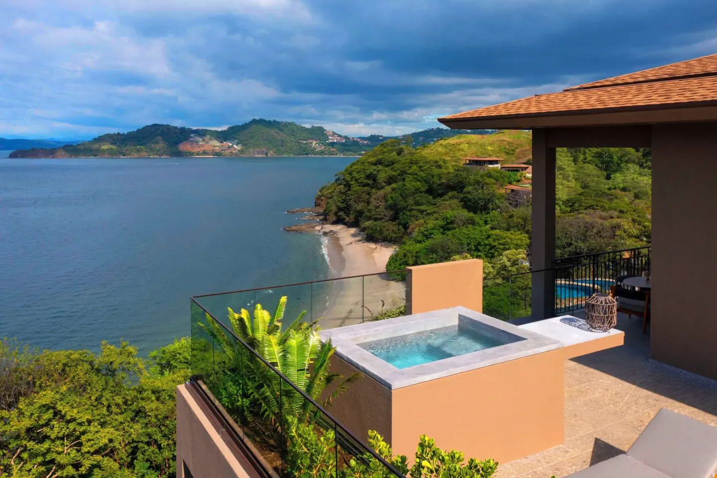 Plunge pool terrace overlooking cove at Waldorf Astoria Costa Rica Punta Cacique.