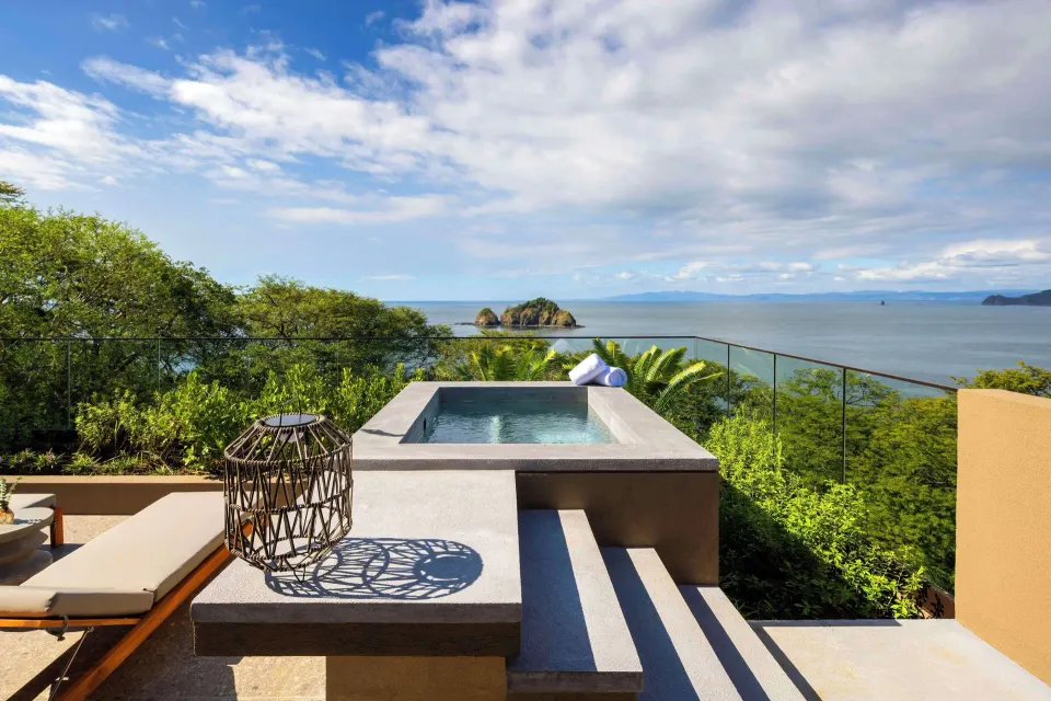 Terrace steps and plunge pool in an Ocean 1 suite at Waldorf Astoria Costa Rica Punta Cacique.