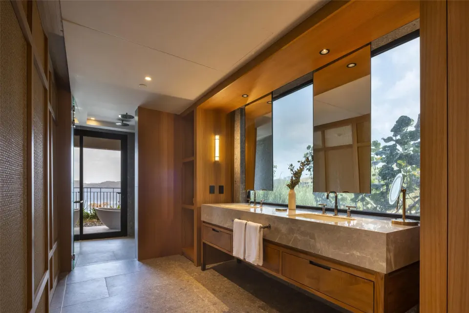 Ocean View 1 Bedroom Villa bathroom vanity at Waldorf Astoria Costa Rica Punta Cacique.