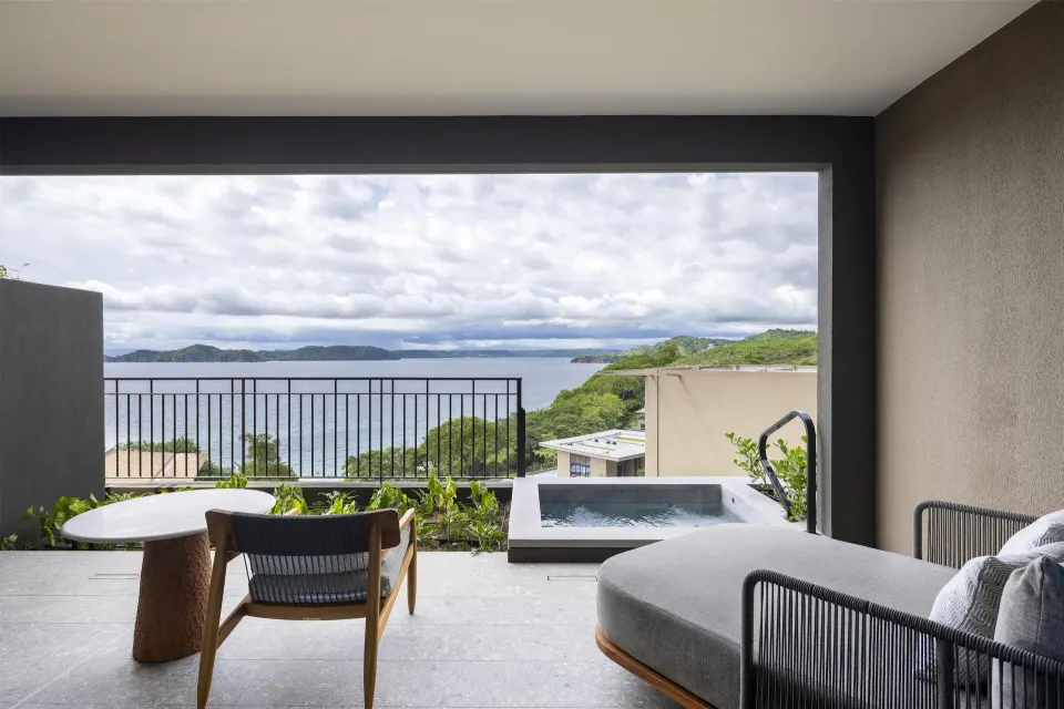 Ocean View 1 Room terrace with plunge pool and bay view at Waldorf Astoria Costa Rica Punta Cacique.