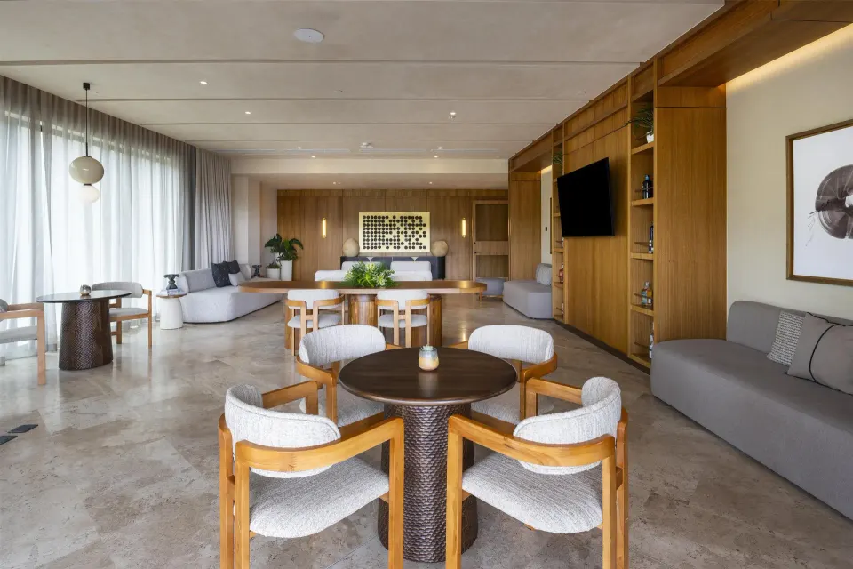Open villa living and sleeping area at Waldorf Astoria Costa Rica Punta Cacique.