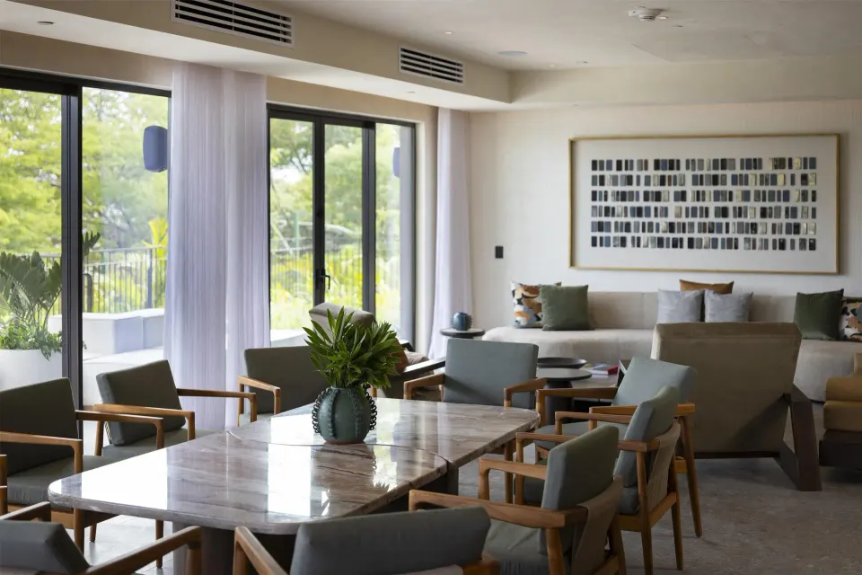 Villa lounge and dining space at Waldorf Astoria Costa Rica Punta Cacique.