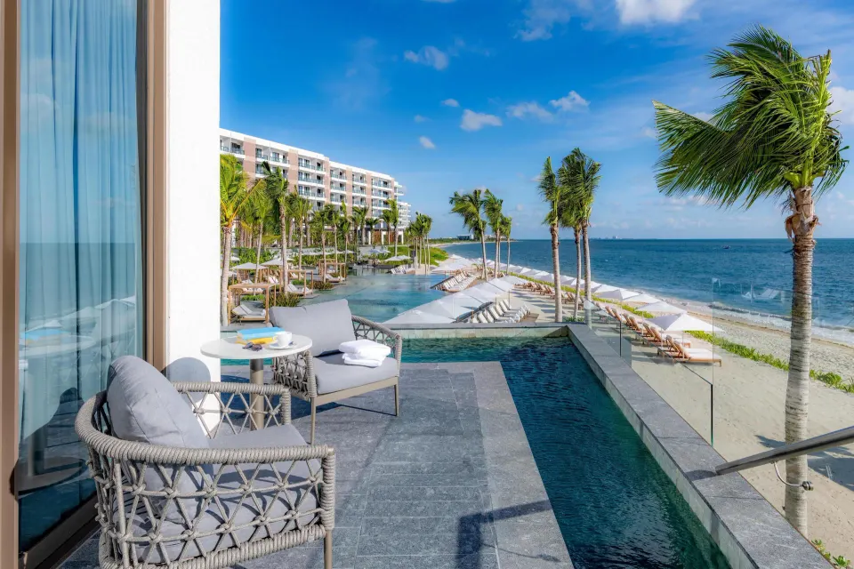 Oceanfront Swim Up Master Suite terrace and plunge pool at Waldorf Astoria Riviera Maya.