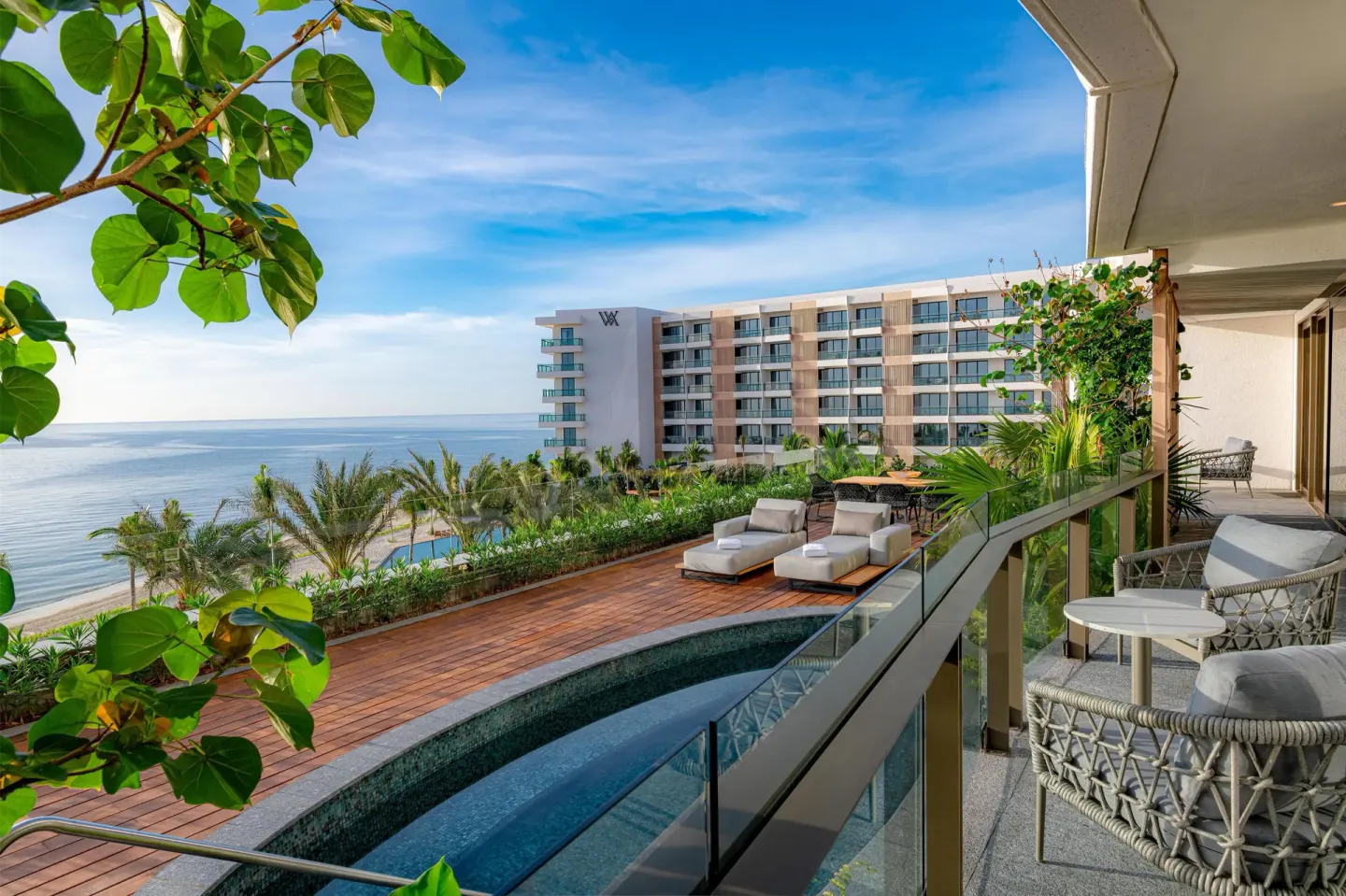 Presidential Suite terrace and plunge pool overlooking the sea at Waldorf Astoria Riviera Maya.