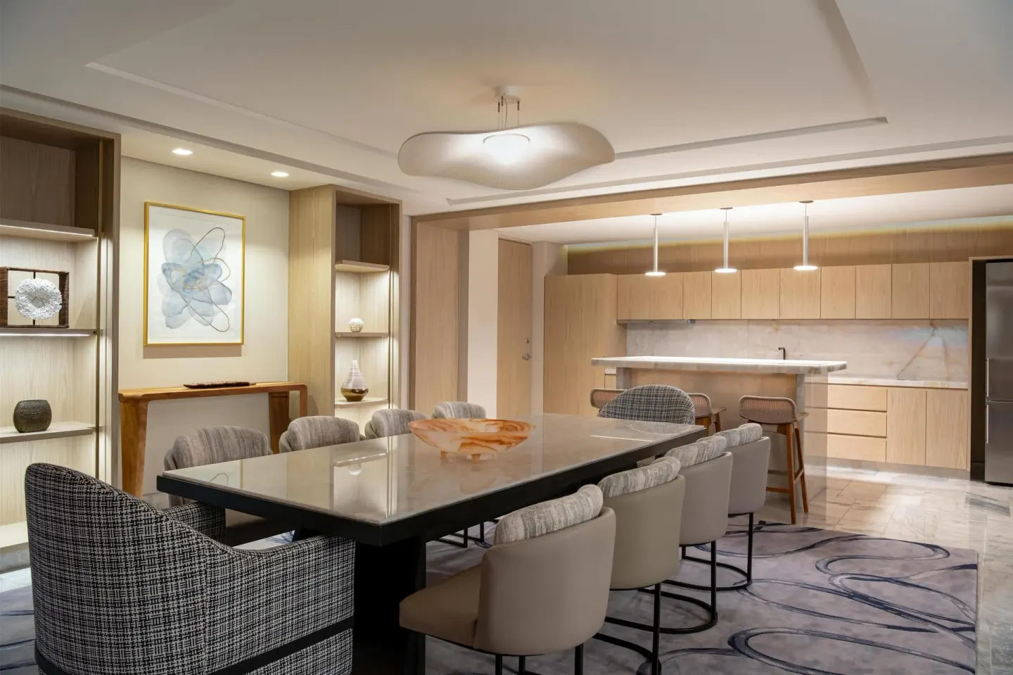 Presidential Suite dining area and kitchen at Waldorf Astoria Riviera Maya.