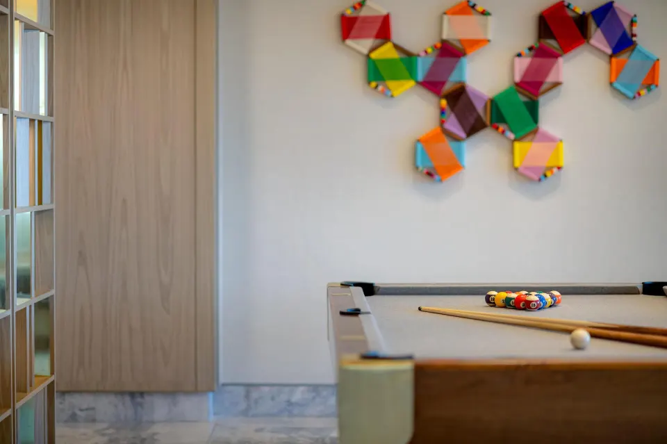 Corner ocean view suite pool table detail at Waldorf Astoria Riviera Maya.