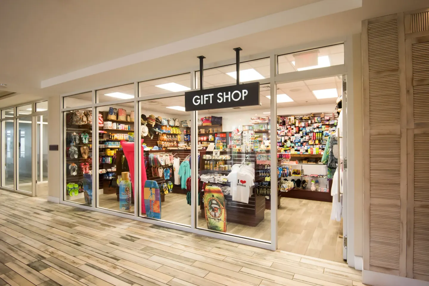 Gift shop storefront with souvenirs and apparel at Warwick Paradise Island.