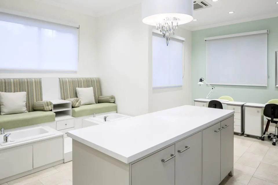 A spa manicure and pedicure room with lounge chairs at Windjammer Landing Resort and Residences.