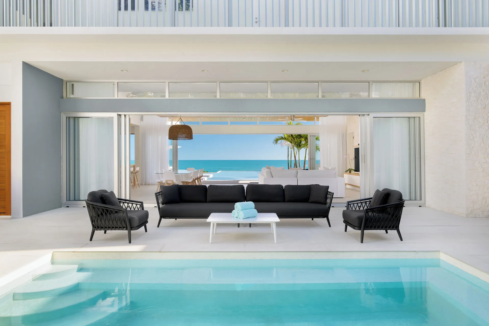 Private pool terrace and open living area at Wymara Resort and Villas.