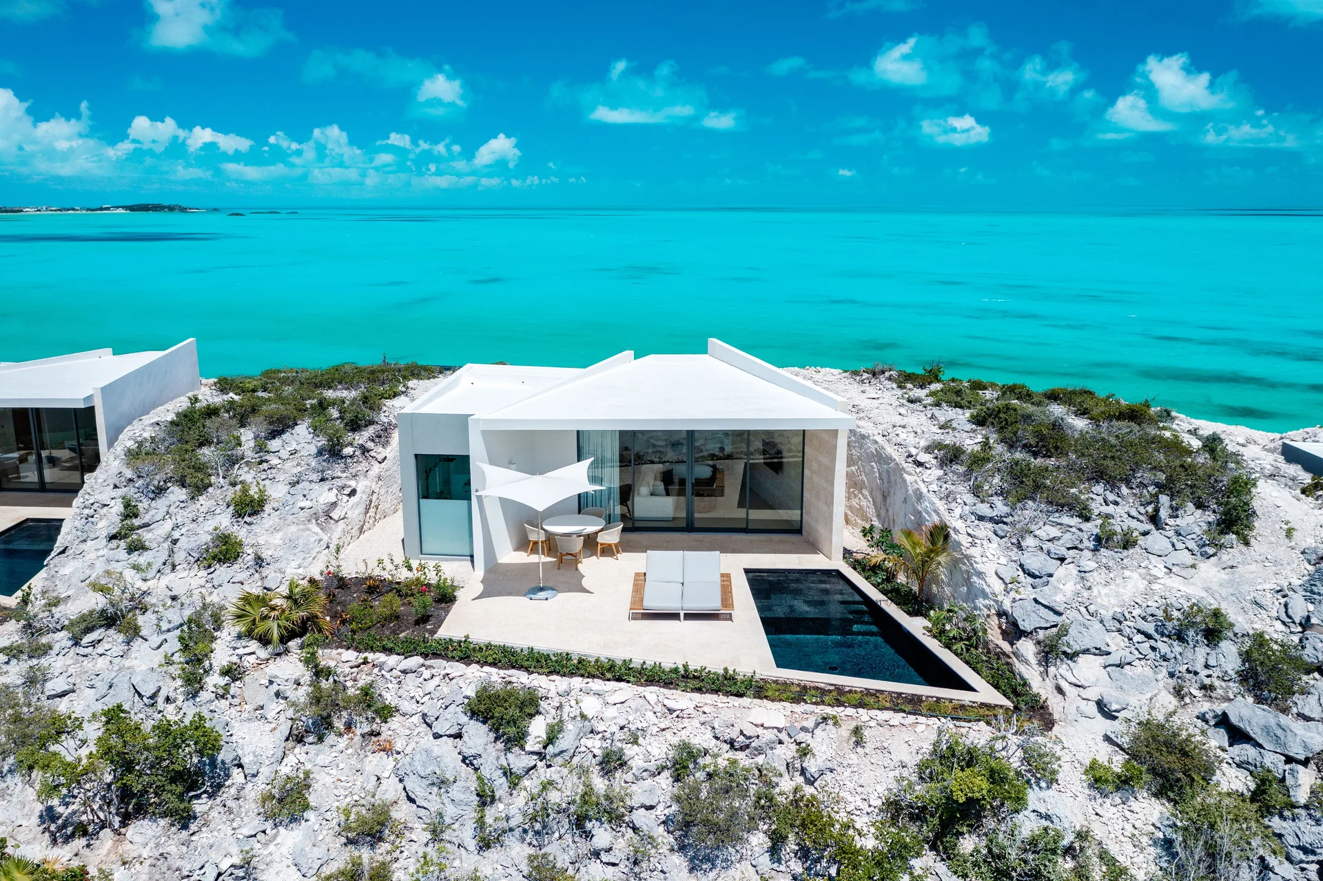 Oceanfront five-bedroom villa with private pool at Wymara Resort and Villas.