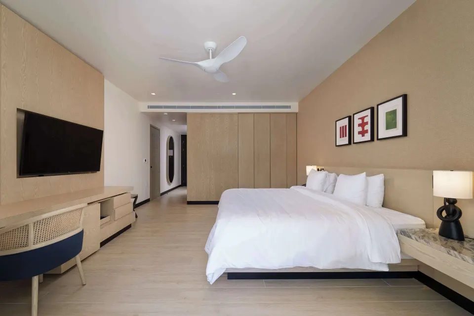 Accessible Resort View room with king bed and desk at Wyndham Grand Barbados Sam Lords Castle.