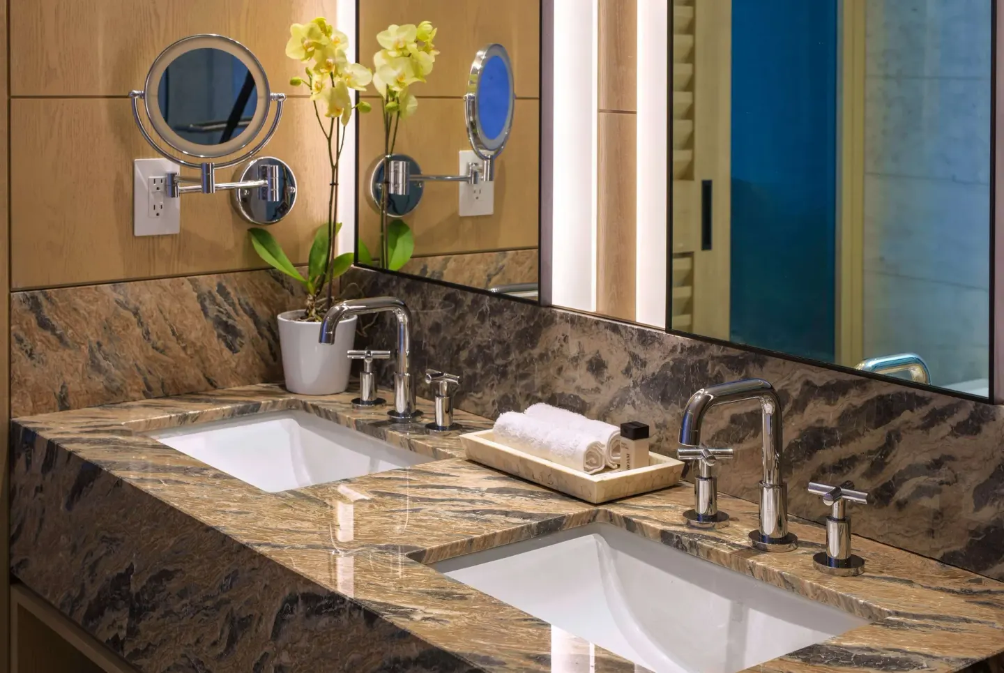 Suite bathroom double vanity at Wyndham Grand Barbados Sam Lords Castle.
