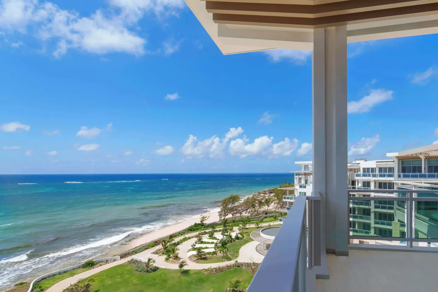 Balcony ocean view from a suite at Wyndham Grand Barbados Sam Lords Castle.