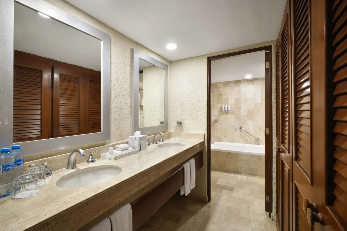 Non-smoking bathroom with double vanity at Wyndham Grand Cancun Resort & Villas.