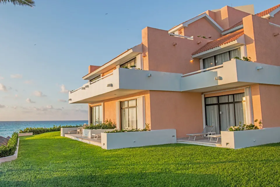 Villa building with patios and balconies at Wyndham Grand Cancun Resort & Villas.