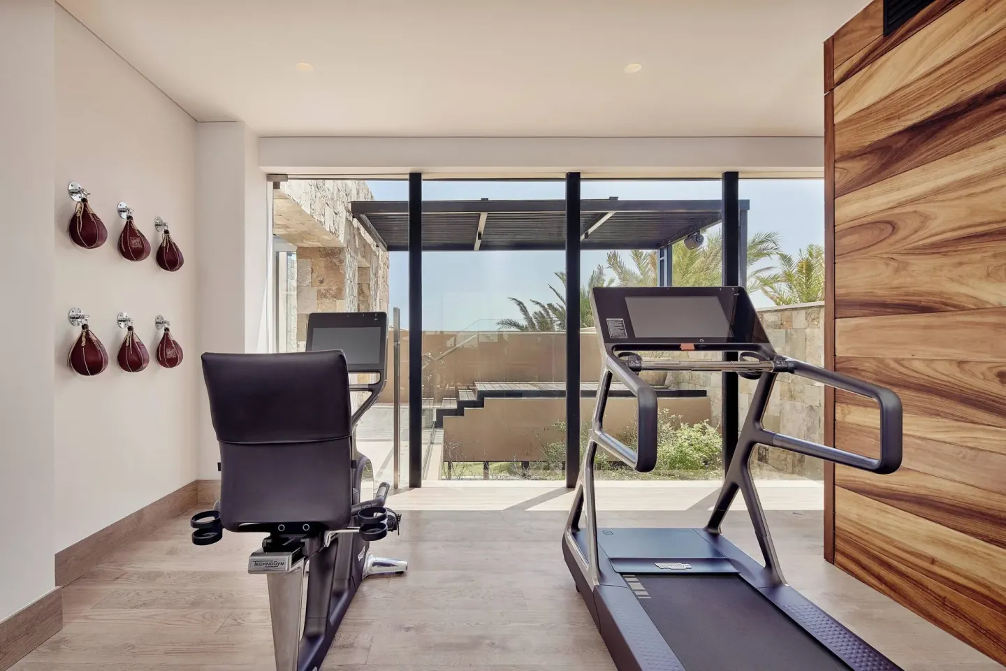 Fitness room with treadmill and exercise bike at Zadún, a Ritz-Carlton Reserve, Los Cabos.