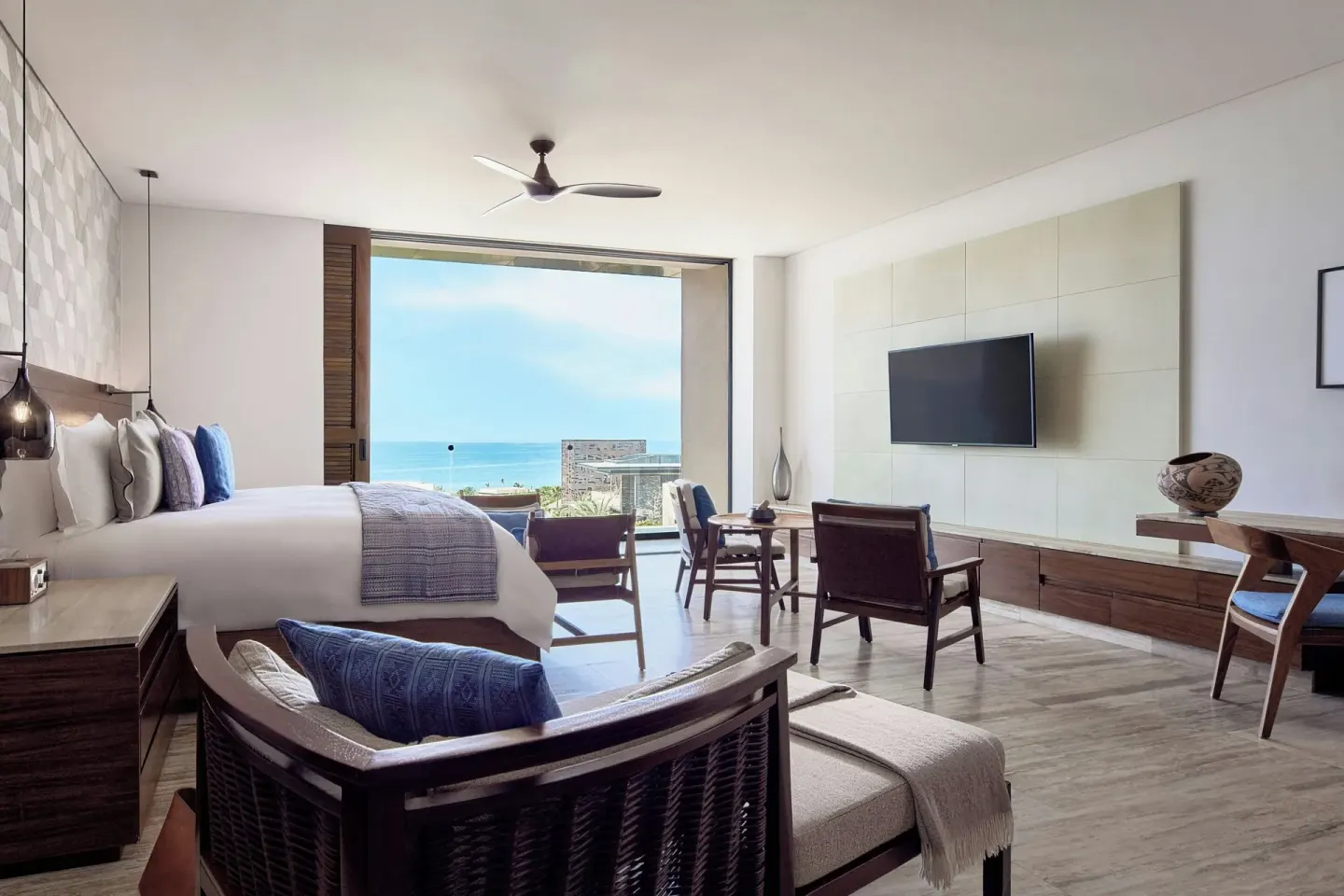 King bed guest room with ocean view at Zadún, a Ritz-Carlton Reserve, Los Cabos.
