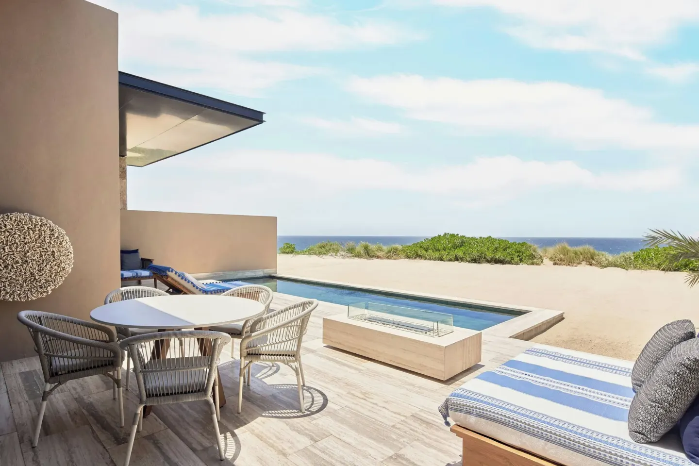 Private terrace with plunge pool and daybed at Zadún, a Ritz-Carlton Reserve, Los Cabos.