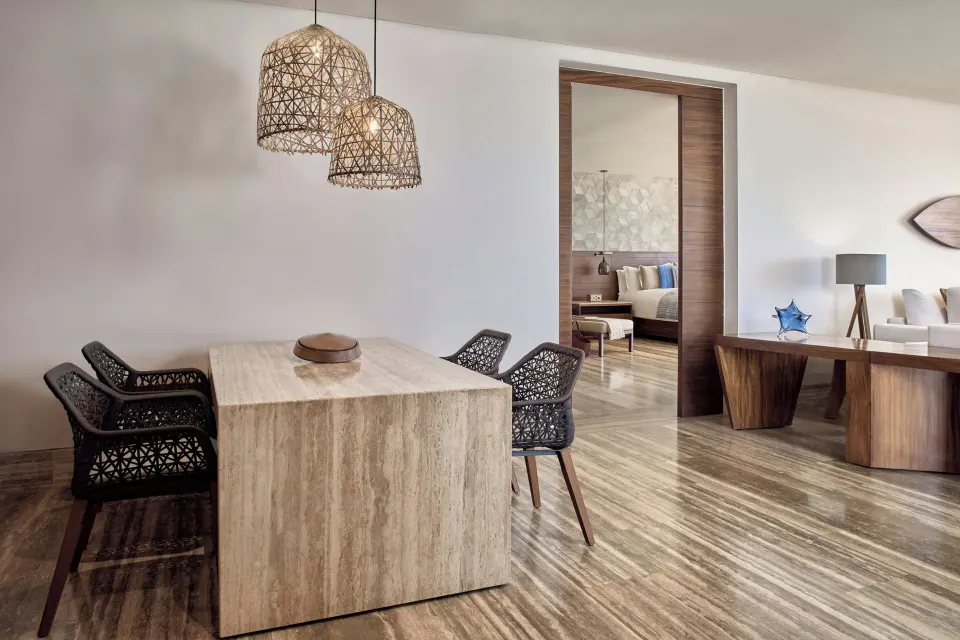 Suite dining area and sitting room at Zadún, a Ritz-Carlton Reserve, Los Cabos.
