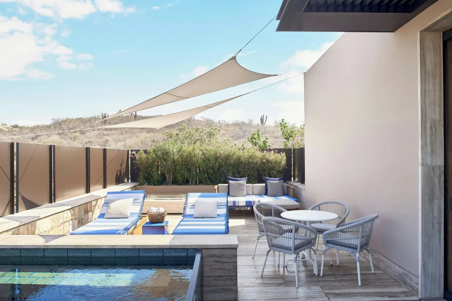 Terrace with plunge pool and loungers at Zadún, a Ritz-Carlton Reserve, Los Cabos.