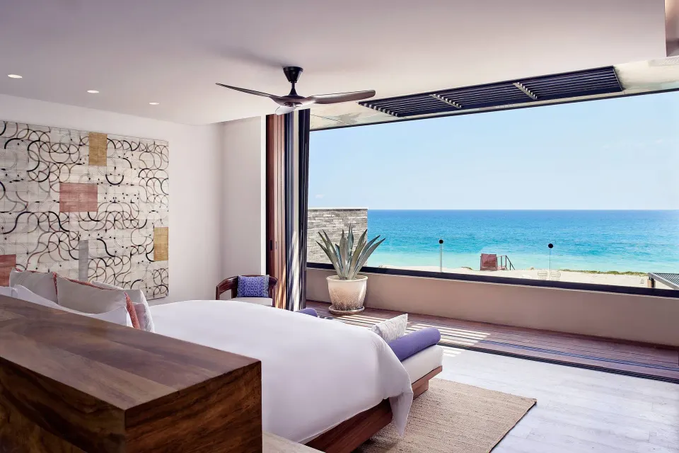 Grand Reserve Villa bedroom with ocean view at Zadún, a Ritz-Carlton Reserve, Los Cabos.
