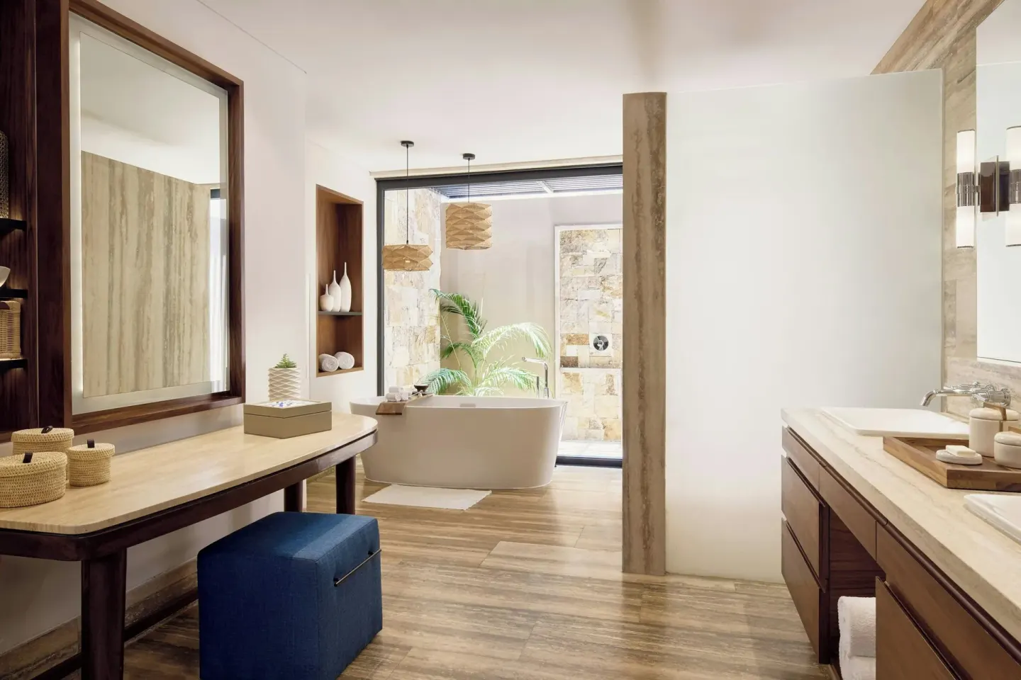 Spacious bathroom with soaking tub and vanity at Zadún, a Ritz-Carlton Reserve, Los Cabos.