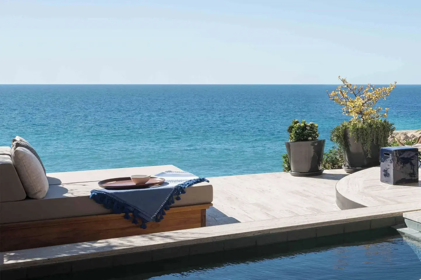 Oceanfront terrace plunge pool and daybed at Zadún, a Ritz-Carlton Reserve, Los Cabos.