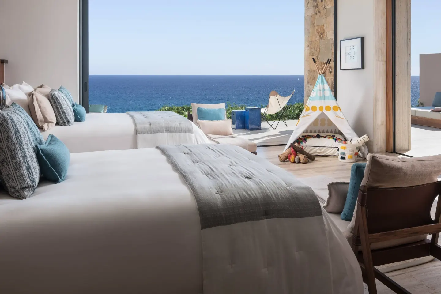 Two-bed oceanfront room with terrace and play tent at Zadún, a Ritz-Carlton Reserve, Los Cabos.