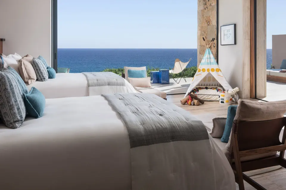 Two-bed oceanfront room with terrace and play tent at Zadún, a Ritz-Carlton Reserve, Los Cabos.