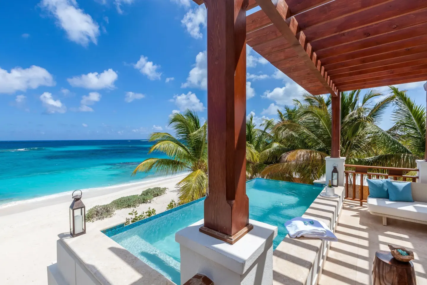 Infinity plunge pool terrace overlooking the beach at Zemi Beach House.